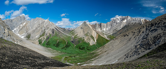 At Littlehorn Pass with views across the north meadows towards Hangman Peak at right.