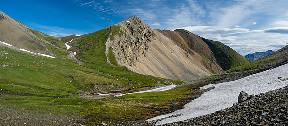 Littlehorn Meadow with Littlehorn Pass and Peak rising above.