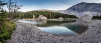 One more view of the tarn with Mount Lyall rising at right.
