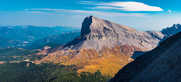 One of my favorite photos from the whole trip is of Beehive Mountain in late day lighting with brilliant alpine meadows and a sharp east face in deep shadow.