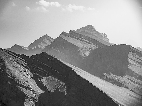 Tornado Mountain looms at left with Gould Dome to its left.