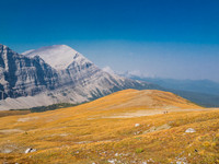 Wietse and Phil are pretty tiny in the expansive alpine meadows SE of Mount Lyall - which looks much closer than it is.
