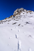 We originally were hoping to bypass this terrain on climber's right but that wasn't possible so we ended up traversing climber's left instead.
