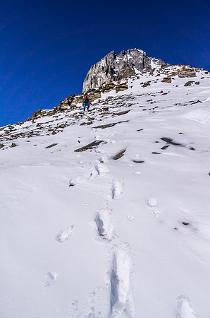 We originally were hoping to bypass this terrain on climber's right but that wasn't possible so we ended up traversing climber's left instead.