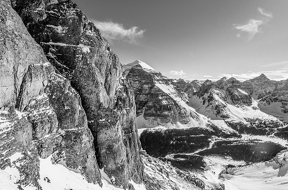 Looking across the cliffs that blocked our progress and forced us climber's left.