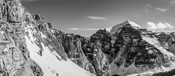 Ben follows us across the upper avy slopes on the south face.