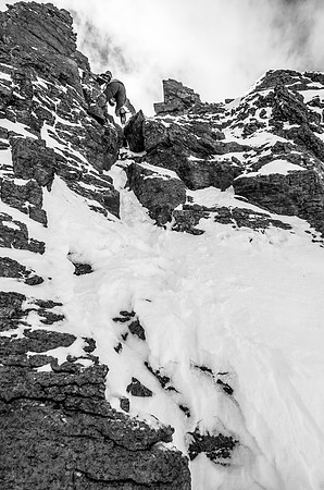 Steven descends the crux.