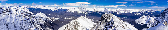 Mount Fairview and Haddo Peak across the Trans Canada hwy at the Lake Louise ski hill. Piran at far left, Little Temple at far right.