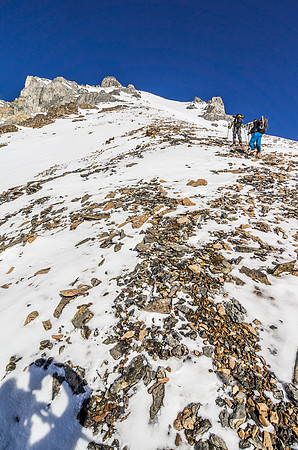 This is the reason we're on the ridge. It's tough but contains less objective hazards under a sun that's much stronger and warmer than the forecasts implied.