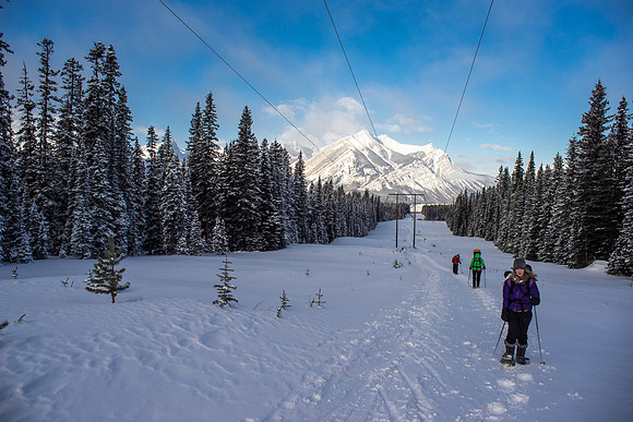 We simply 'shoed up beside the tracks as it was much easier than breaking trail in knee deep snow off to the side.