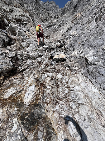 Scrambling the south face of Puma Peak.
