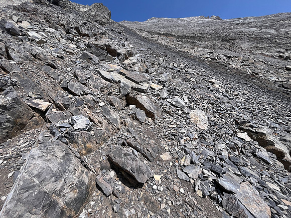 Scrambling the south face of Puma Peak.