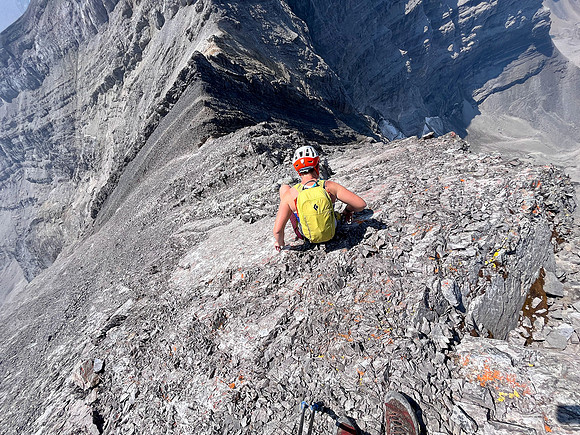 Descending the upper west ridge.