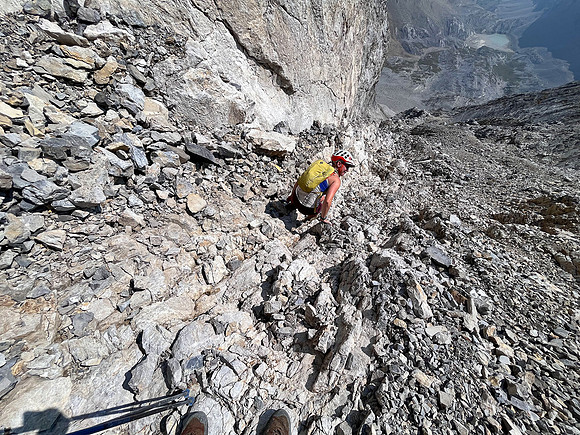 Descending the south face of Puma Peak.