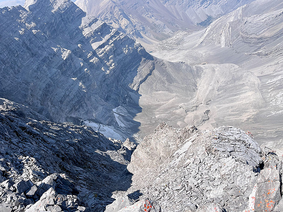 Descending the upper west ridge.