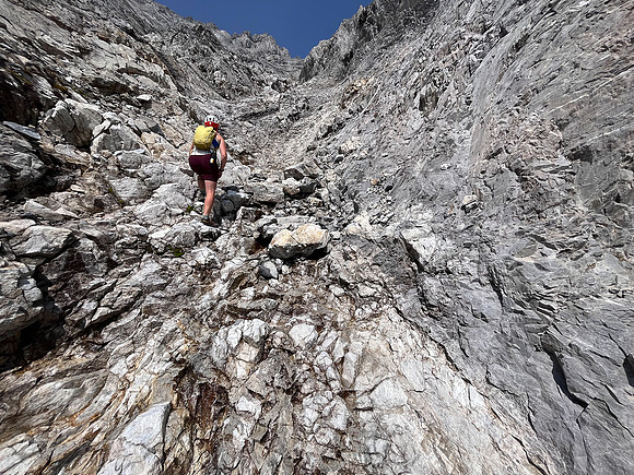 Scrambling the south face of Puma Peak.