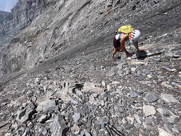 Scrambling the south face of Puma Peak.