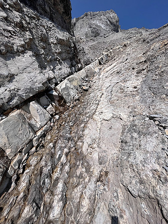Descending the south face of Puma Peak.