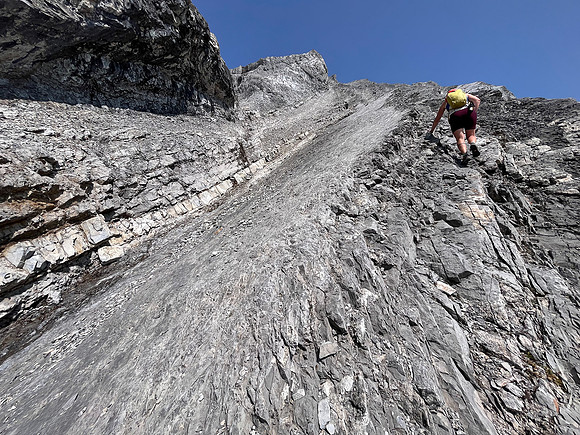Scrambling the south face of Puma Peak.