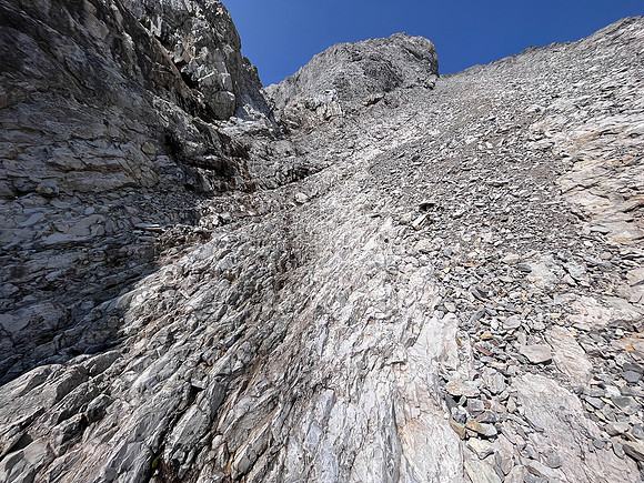 Descending the south face of Puma Peak.