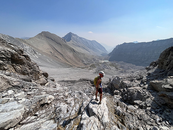 Descending the south face of Puma Peak.