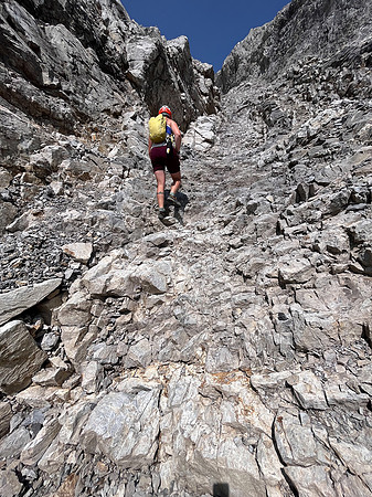 Scrambling the south face of Puma Peak.