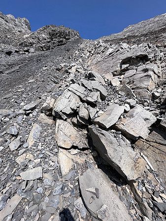 Scrambling the south face of Puma Peak.