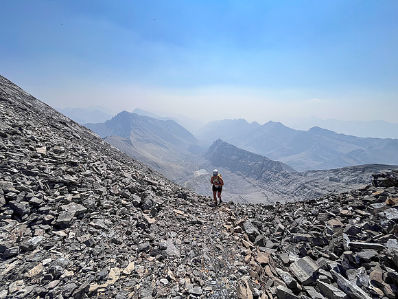 Scrambling the south face of Puma Peak.