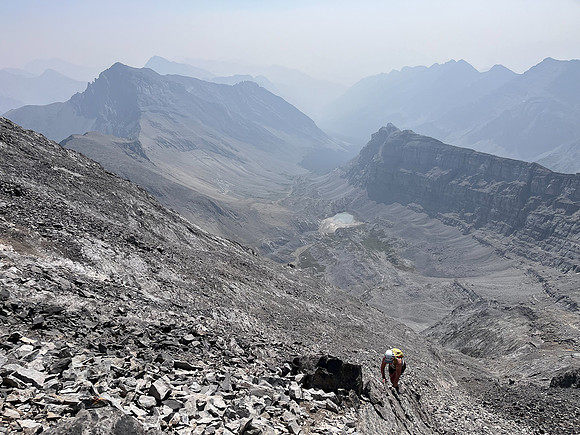 Scrambling the south face of Puma Peak.