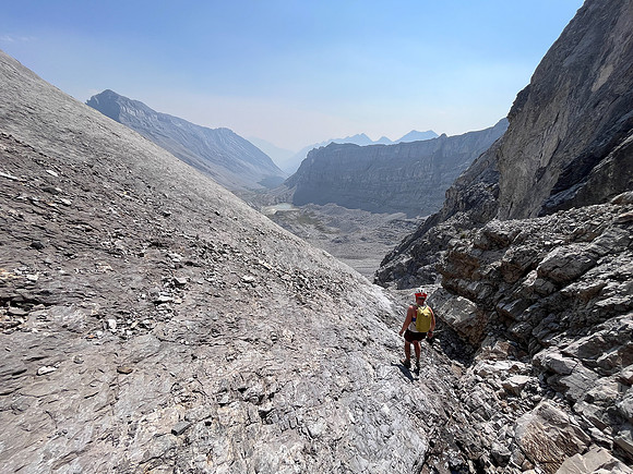 Descending the south face of Puma Peak.