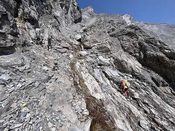 Scrambling the south face of Puma Peak.