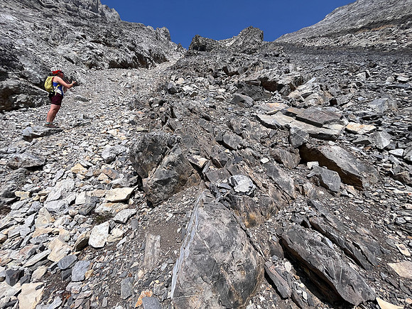 Scrambling the south face of Puma Peak.