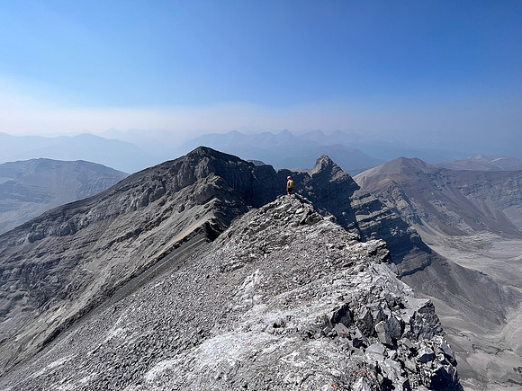 Descending the upper west ridge.