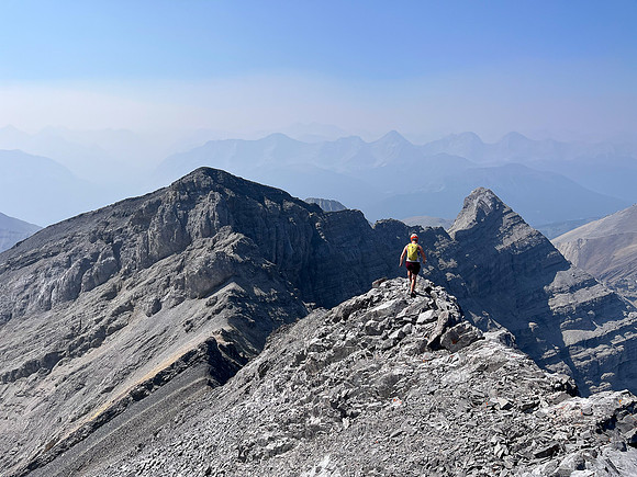 Descending the upper west ridge.