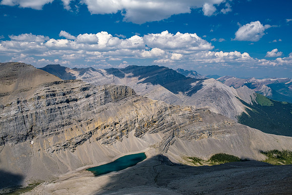 Descending the north ridge of HH89 with views over Forbidden Lake.