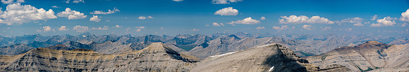 Views to the west include Cataract, Willingdon, Harris, Augusta and many other remote Banff peaks.