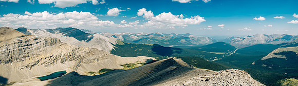 Descending the north ridge of HH89 with views over Forbidden Lake and down Forbidden Creek.
