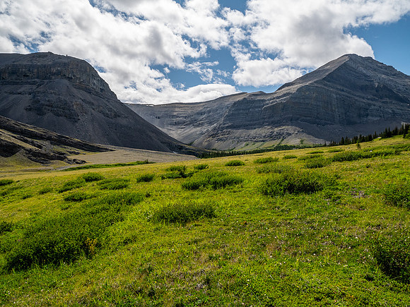 Exiting the NE trending valley along Scalp Creek between HH89 and Elch Peak.