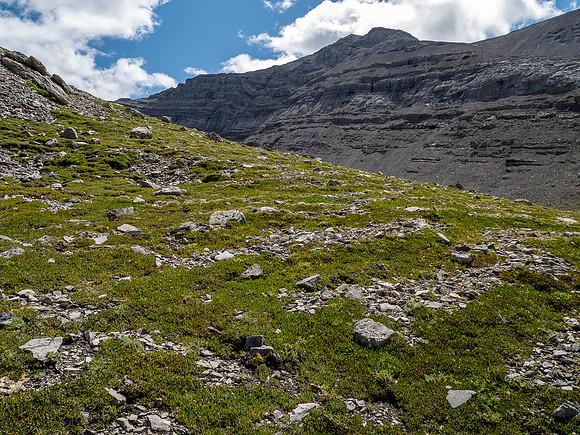 Exiting the NE trending valley along Scalp Creek between HH89 and Elch Peak.