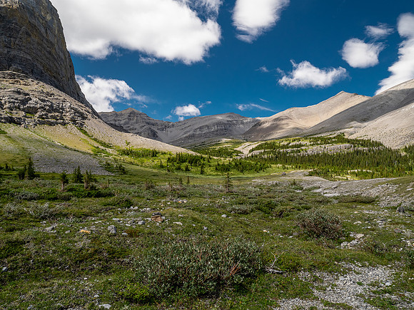 Exiting the NE trending valley along Scalp Creek between HH89 and Elch Peak.