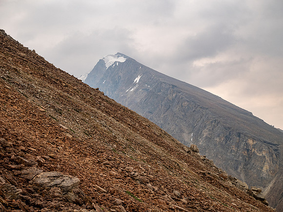 Ascending SW rubble slopes.