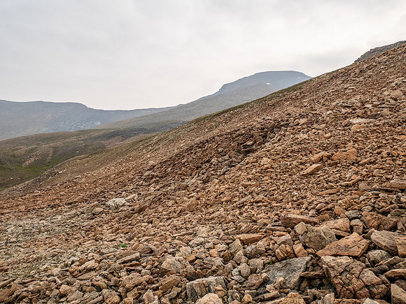 Ascending SW rubble slopes.