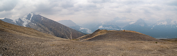 Descending SW rubble slopes back down to the Icefields Parkway.