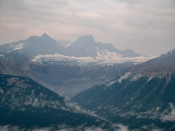 Ascending SW rubble slopes with views back over the Icefields Parkway.