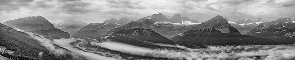 Ascending SW rubble slopes with views back over the Icefields Parkway.