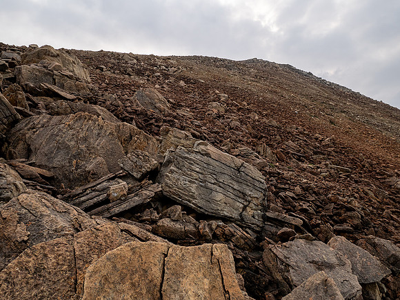 Ascending SW rubble slopes.