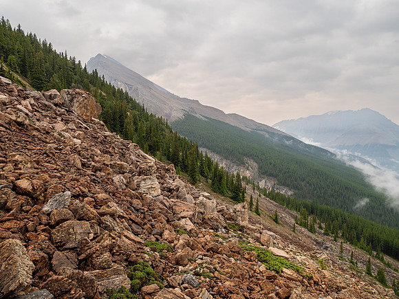 Ascending SW rubble slopes.