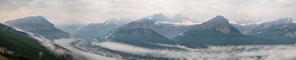 Ascending SW rubble slopes with views back over the Icefields Parkway.