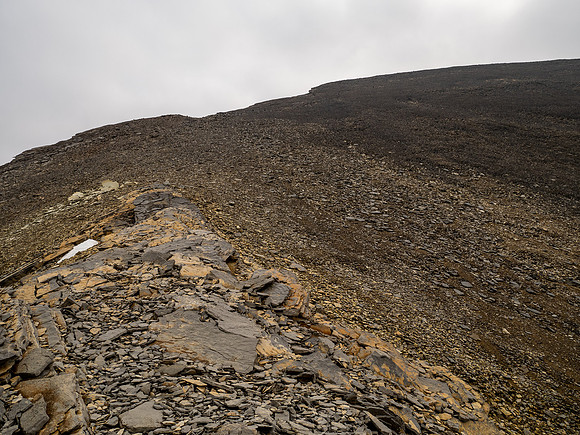 Ascending SW rubble slopes.