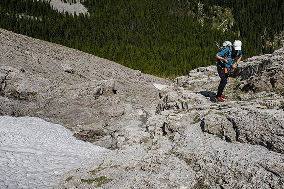 Hiking up climber's left of the NW gully.